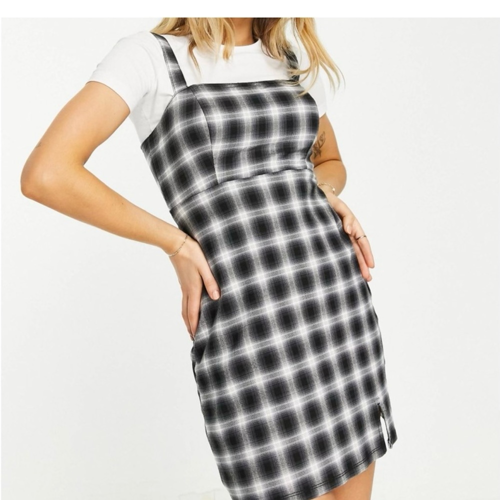 Hollister Structured Split Front Mini Dress In Blue Gingham Size Large